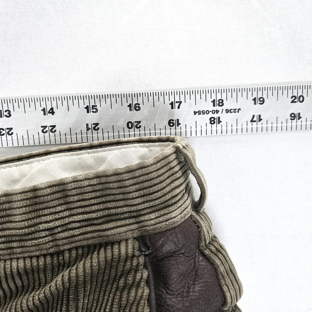 Orvis Mens Corduroy Pants 36 Brown Wide Wale Leather Trim Made in USA Trousers